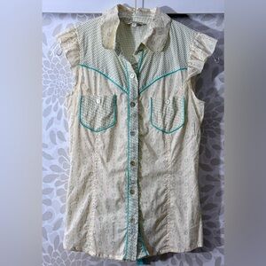 Vintage Y2K Fun & Flirt Women’s S Ivory Boho Western Tie Back Flutter Sleeve Top